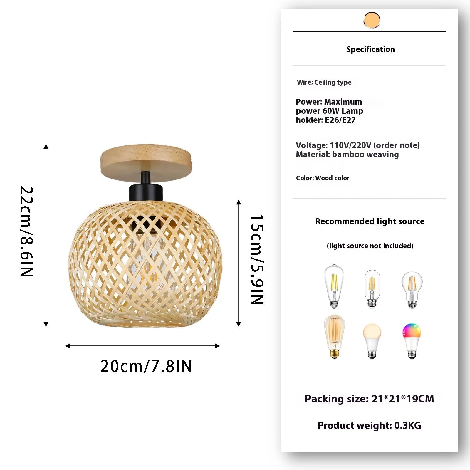 Japanese-style natural bamboo ceiling lamp for corridors and hallways with a pastoral design.