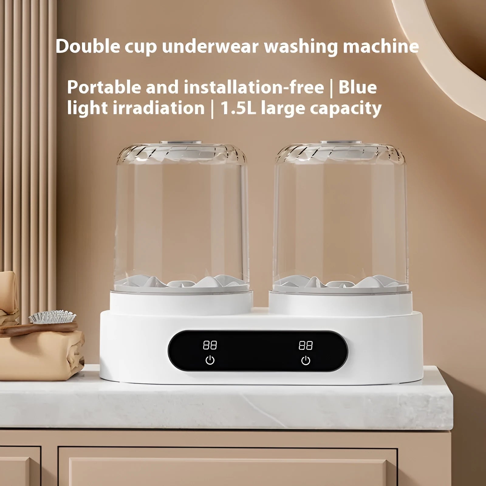 White USB double bucket portable mini washing machine for socks and underwear.