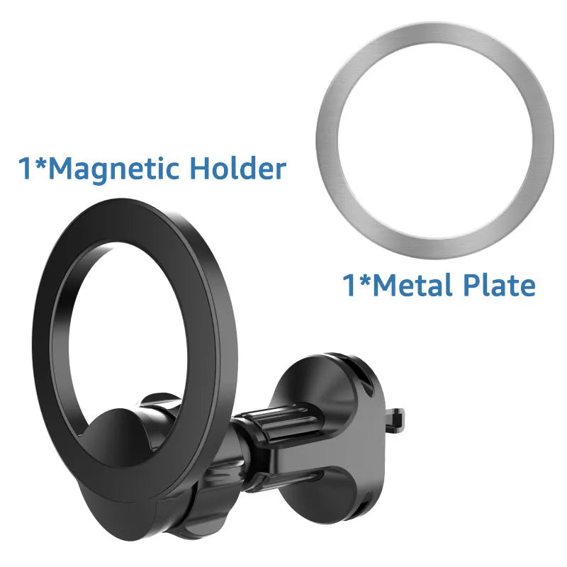Black magnetic car air vent phone holder with O-ring design for mobile phones under 6.8 inches