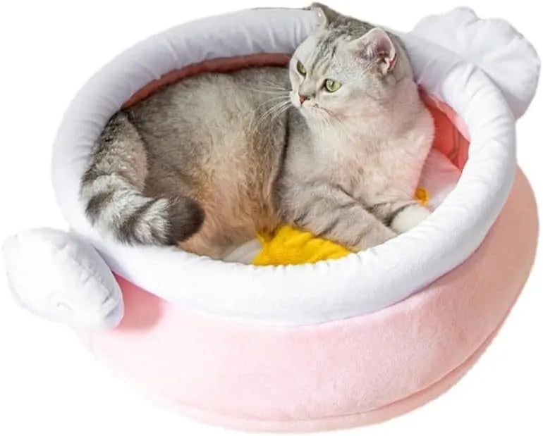 Honey pot magic shape cat nest bed with removable cushion in pink colour for small pets