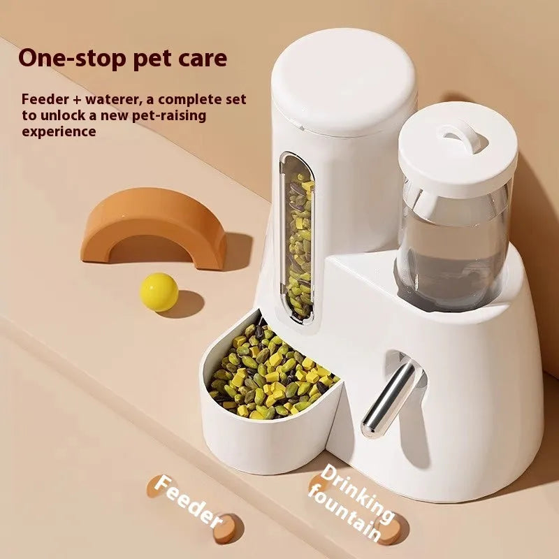 Hamster automatic drinking water feeder with food basin in white, blue or pink colour options