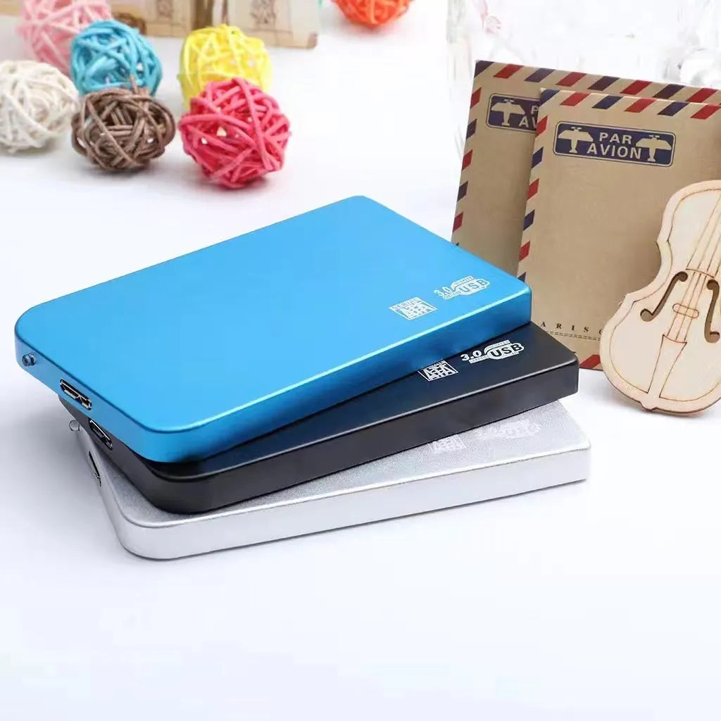 USB 3.0 solid state mobile hard disk with metal case in black, blue, red, or silver colour options.