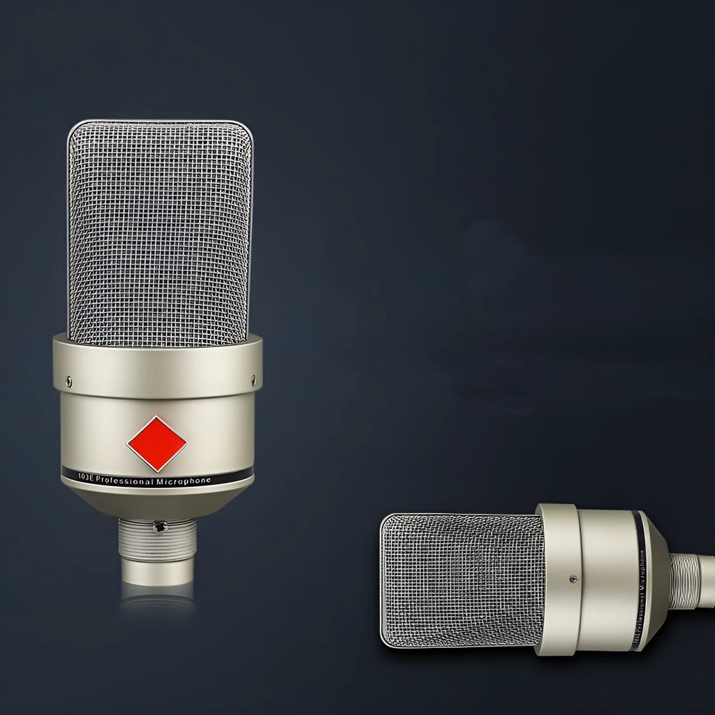Wired condenser microphone with stand in champagne gold or black gold colour for vocal recording