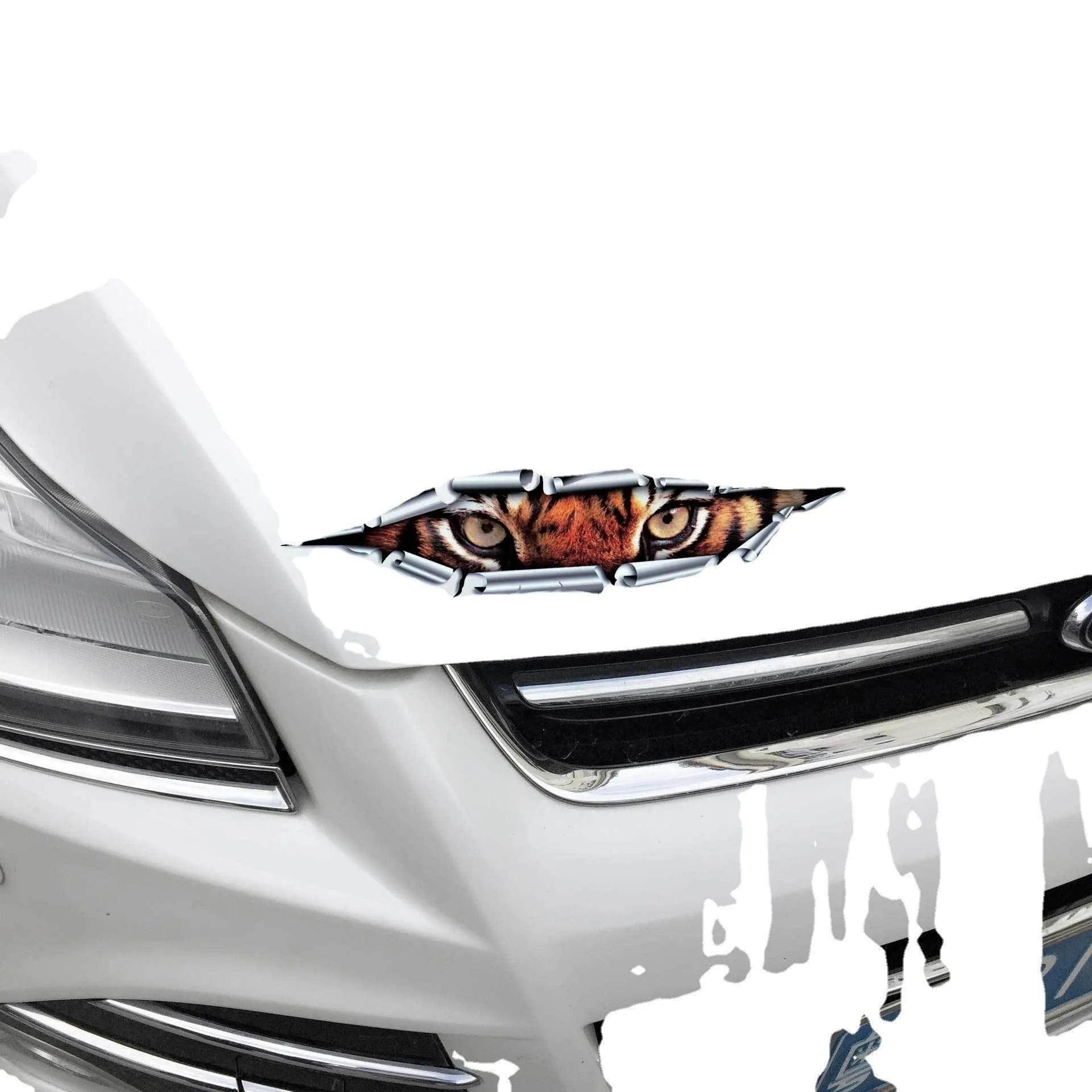 3D Tiger Eye or Eagle Eye car door sticker measuring 10x35 cm on transparent PVC.