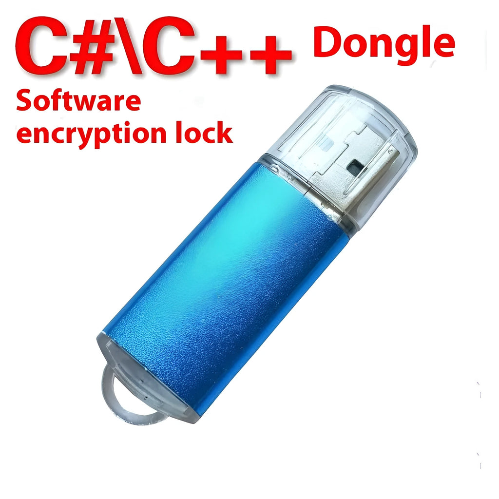 USB software encryption dongle with metal shell in multiple colour options on a white background.