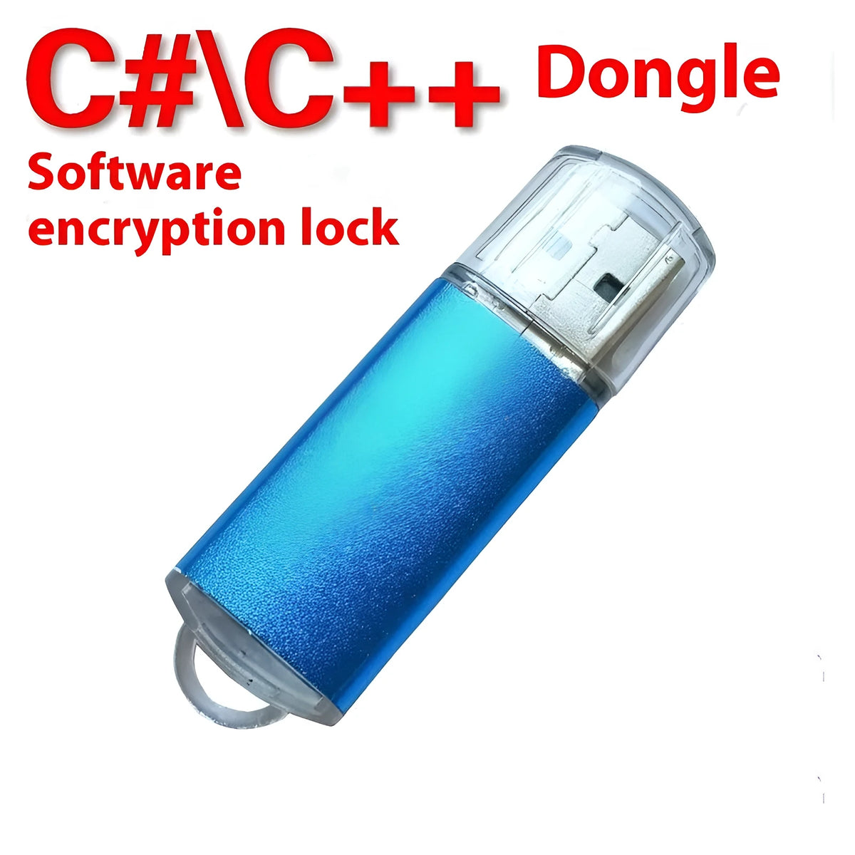 USB software encryption dongle with metal shell in multiple colour options on a white background.