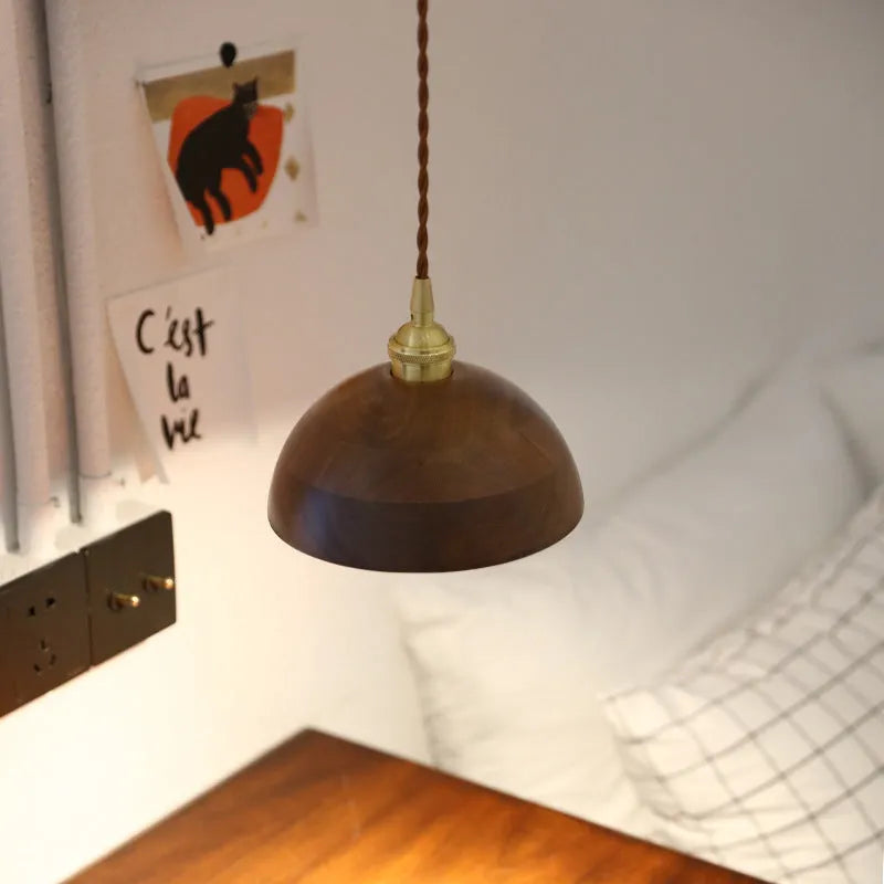 Single-head black walnut and copper droplight chandelier with a leisure window design