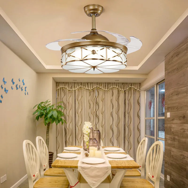 42 inch gold ceiling fan light with remote control and invisible blades for living rooms