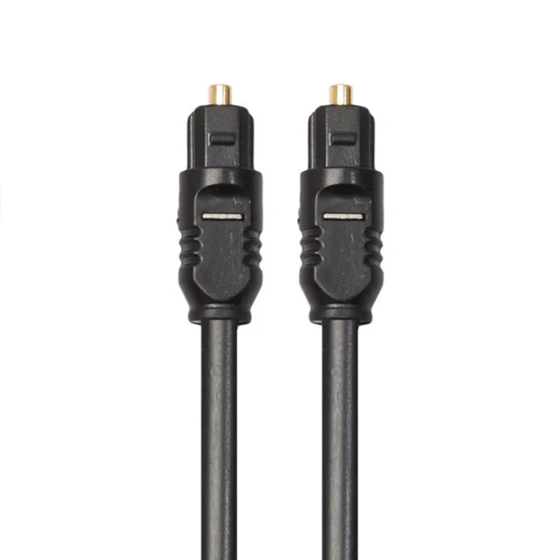 Black Toslink fibre optic audio cable with square connectors, 2 metre length