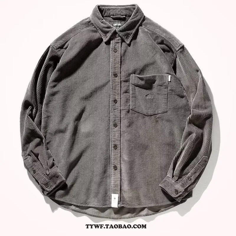 Caramel corduroy long sleeve shirt with loose Japanese Hong Kong style