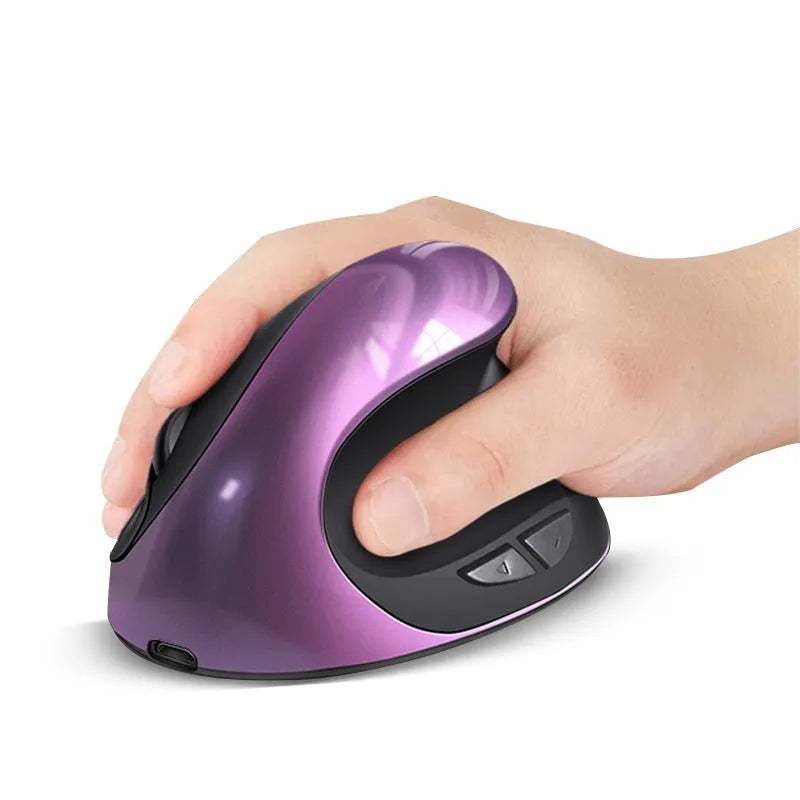 Vertical wireless charging ergonomic mouse in multiple colours including black, blue, purple, red and gray