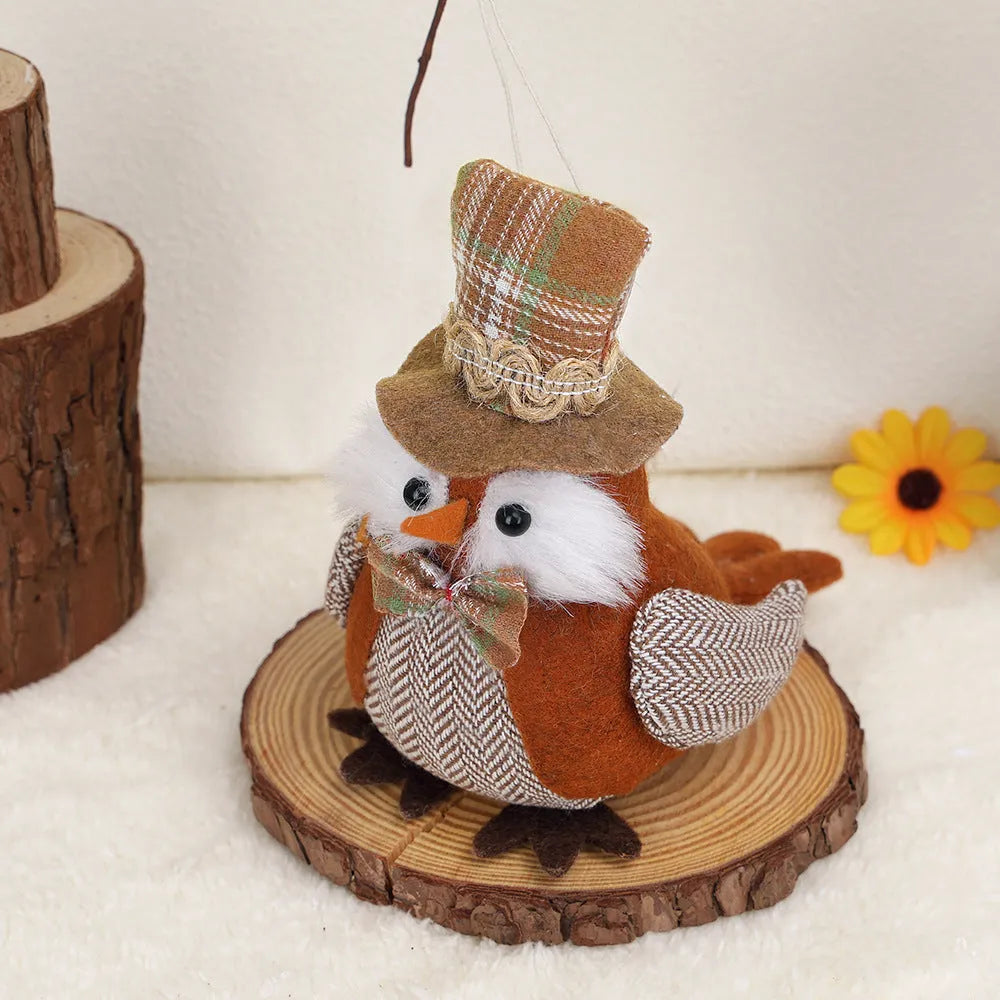 Orange or green Thanksgiving owl pendant ornament for window or desktop holiday decoration