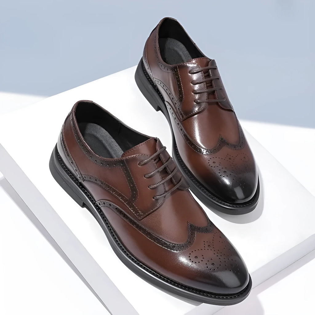 Men's black and brown brogue leather business shoes with PU upper in sizes 38-47