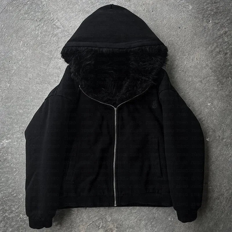 Man and woman modelling a black loose-fit casual polyester cardigan coat