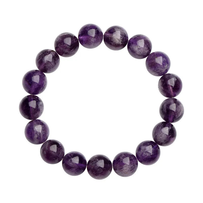 Natural purple crystal bracelet with scattered beads and Ruyi symbol design in various size options.