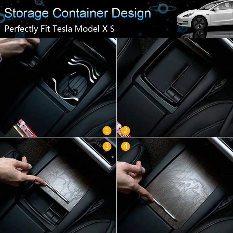 Black ABS plastic wireless charging storage box and organiser with Qi fast charging surface