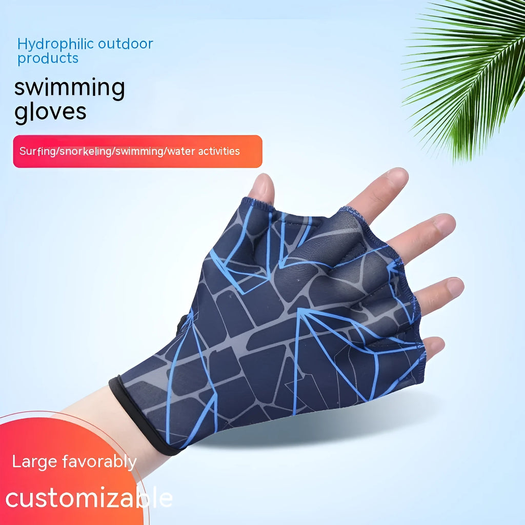 Green print duck feet webbed swimming gloves for outdoor water activities