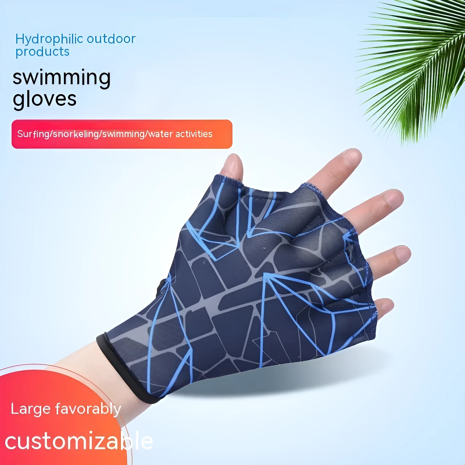 Green print duck feet webbed swimming gloves for outdoor water activities