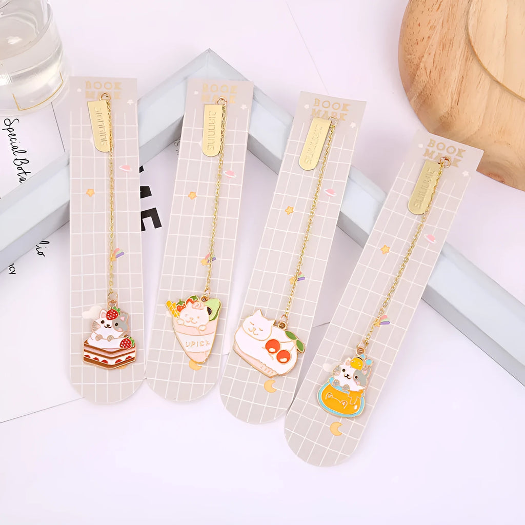 Jane Lime Foodie Cute Pet Cat metal bookmark with PVC film in one of four cartoon designs.
