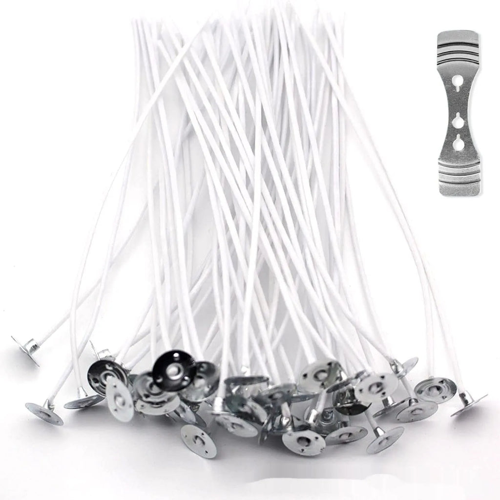 White cotton candle wicks in three lengths for DIY candle making projects