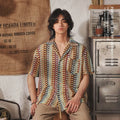 Grey Japanese style Cuban collar short sleeve shirt with jacquard pattern, slim fit.