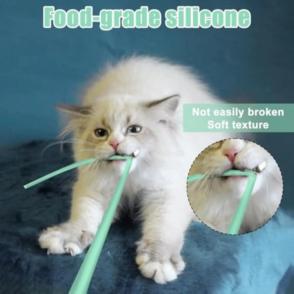 Electronic cat wand toy with swinging silicone tail for indoor cat play