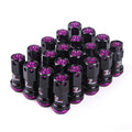Set of aluminium alloy flat head wheel hub nuts in various colours including red, gold, blue, purple, and black.