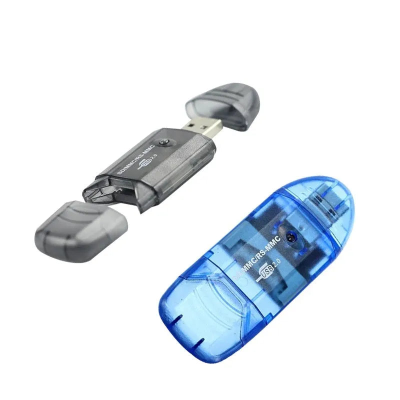 Transparent plastic USB card reader with three colour options and card holder