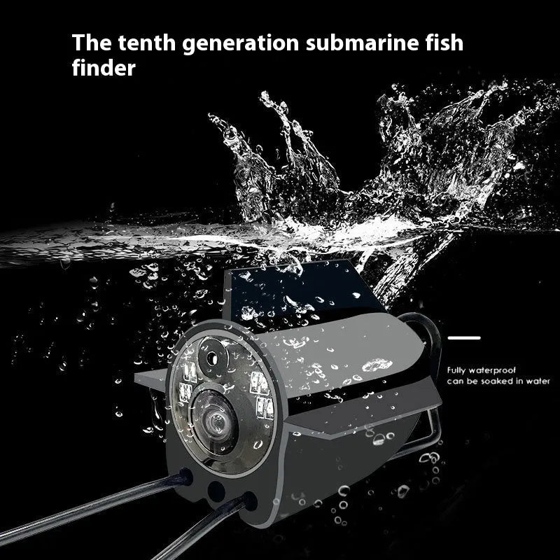 Underwater fishing finder camera system with 4.3-inch screen and submarine-style camera on a long cable.