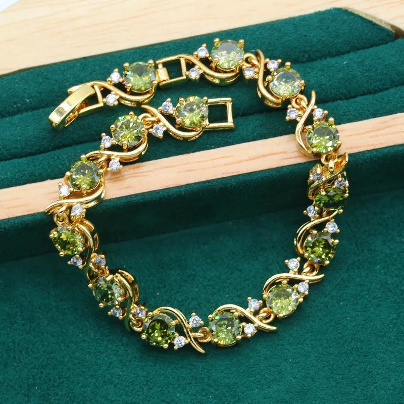 Complete women's rhinestone zircon jewellery set with snake bones chain necklace and matching earrings ring