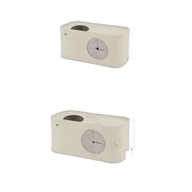 Grey foldable felt cat nest pet bed shown next to khaki version.