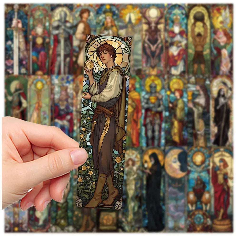 Set of 30 cute painted glass tarot paper bookmarks with handmade style designs including QH389.