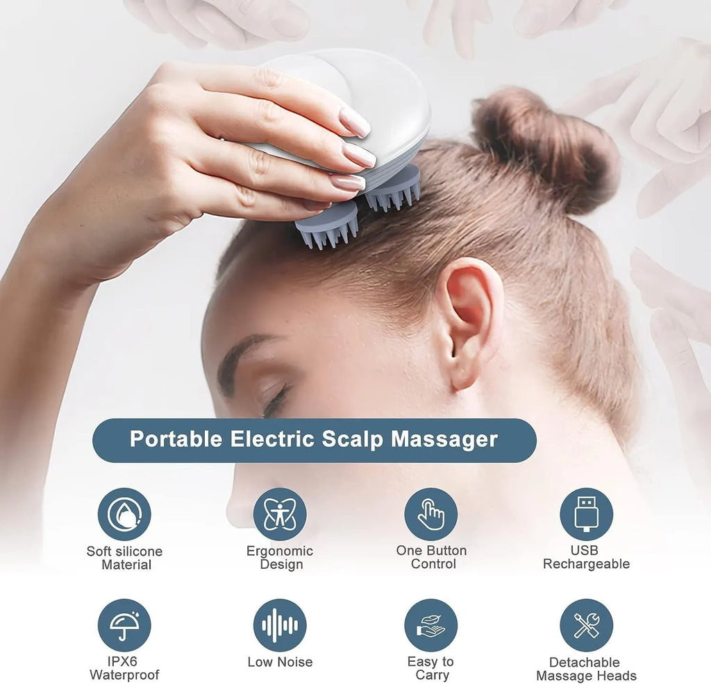 Blue electric pet massager with four rotating heads for cat and dog muscle relief