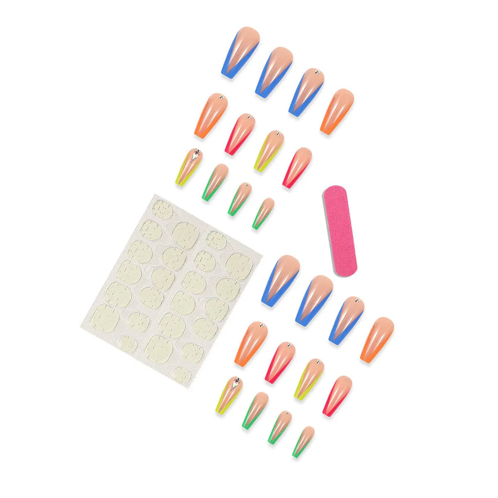 Detachable false nail tips with diamond colour French style and red cartoon heart patterns.