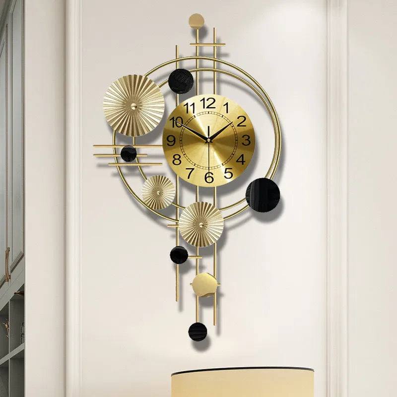 Gold iron mute wall clock, small A2616 size, simple creative design for living room home hanging decoration