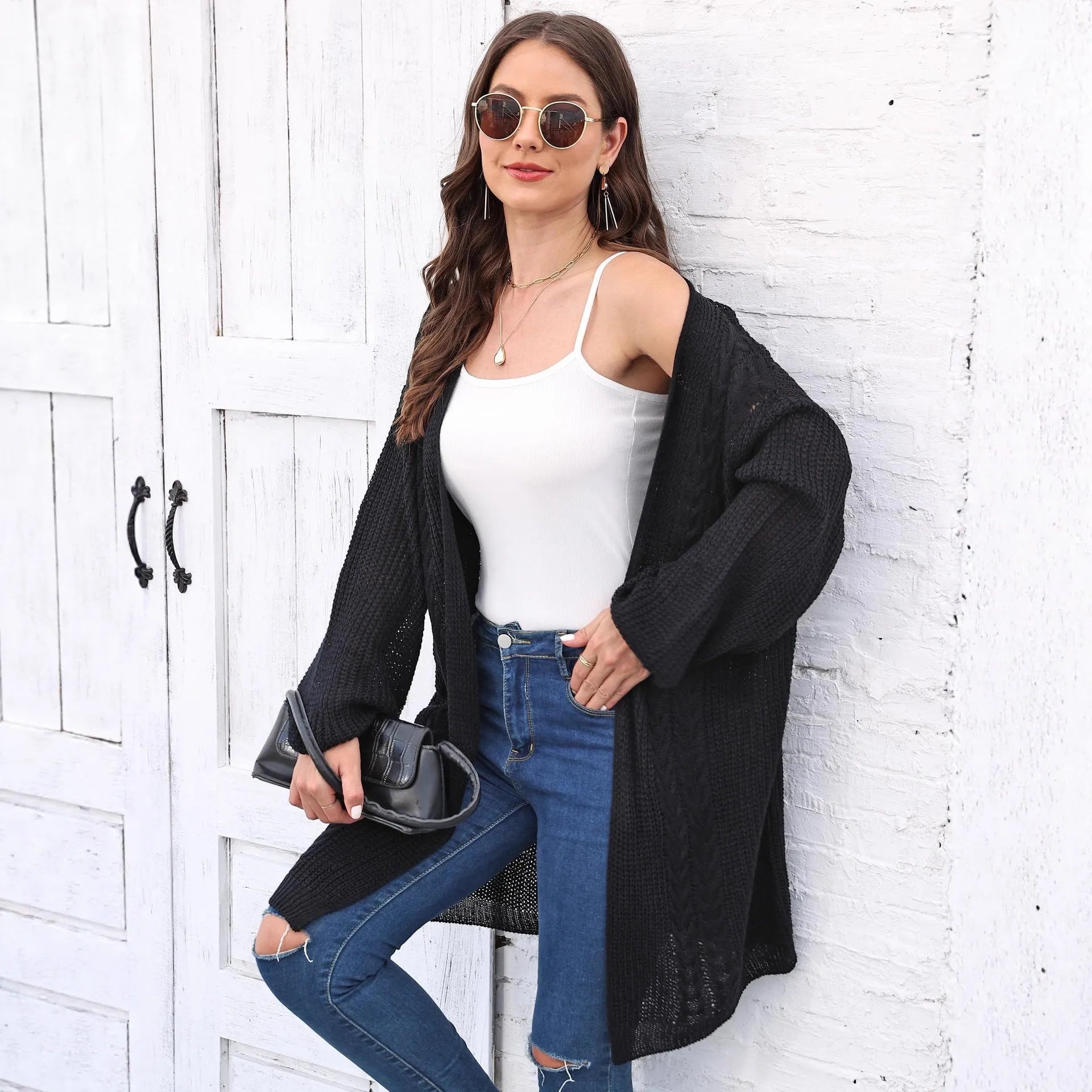 Women's loose acrylic sweater coat in free size with five colour options