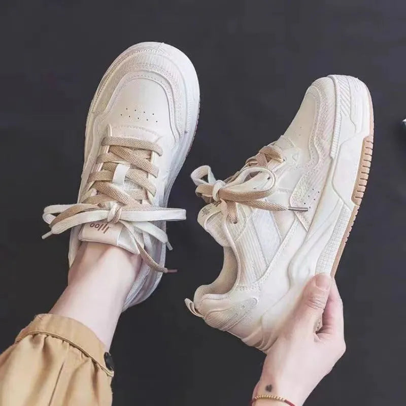 Women's pink low-top rubber sneakers with height-increasing soles and imitation leather lining