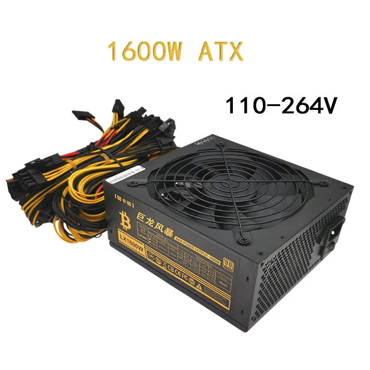 Black ATX server power supply unit with multiple cable connectors for high-wattage computing systems