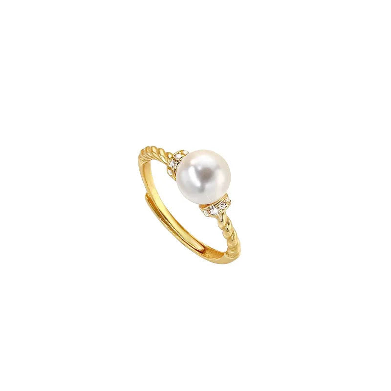 Antique twist pearl ring with geometric design and adjustable copper band