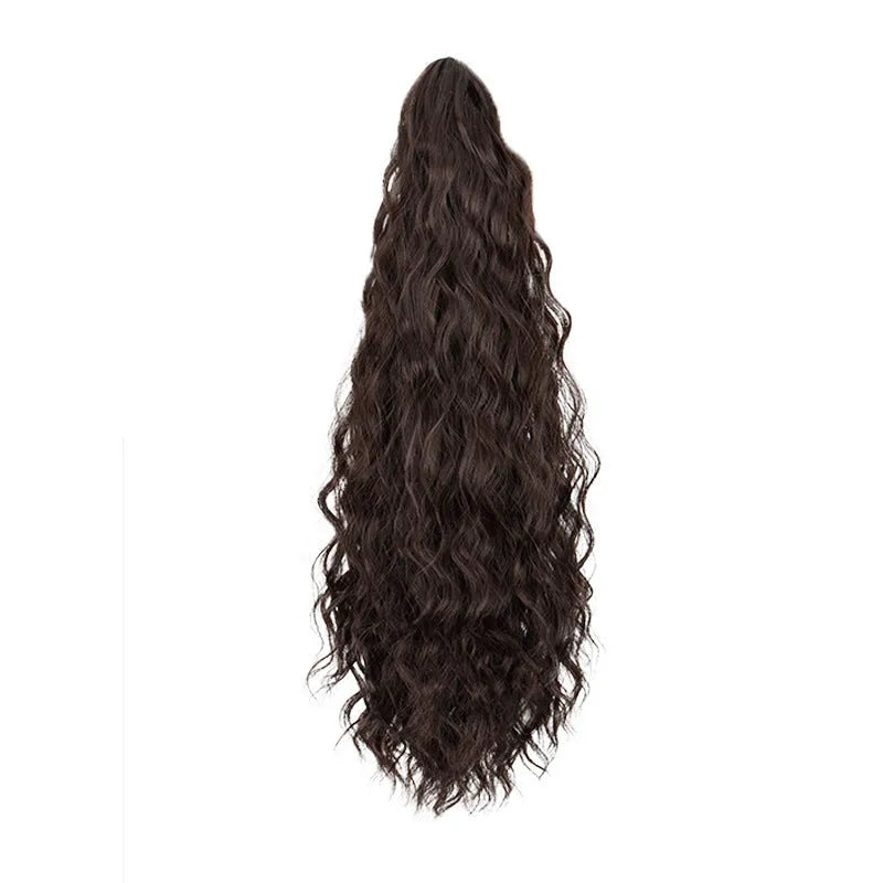 Corn curl synthetic wig with a water ripple grip ponytail in high temperature fibre, shown in colour 1B.