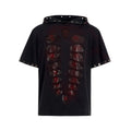 Black men's hooded short-sleeve T-shirt with sequin detailing, loose fit