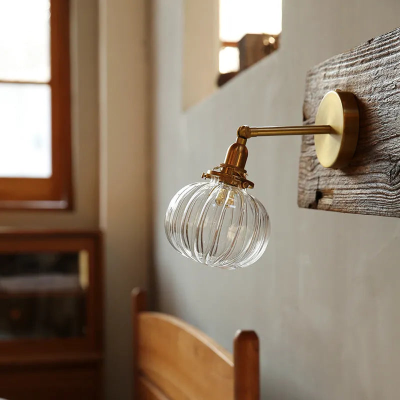 Transparent glass wall lamp with LED light source for living room and bedroom installation