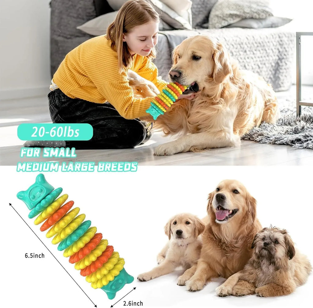 Blue natural rubber caterpillar-shaped dog chew toy for aggressive chewers