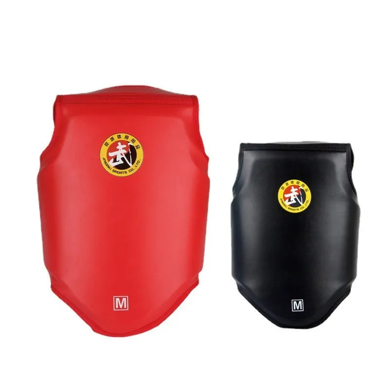Adult boxing training helmet with integrated chest protector in black, blue or red colours