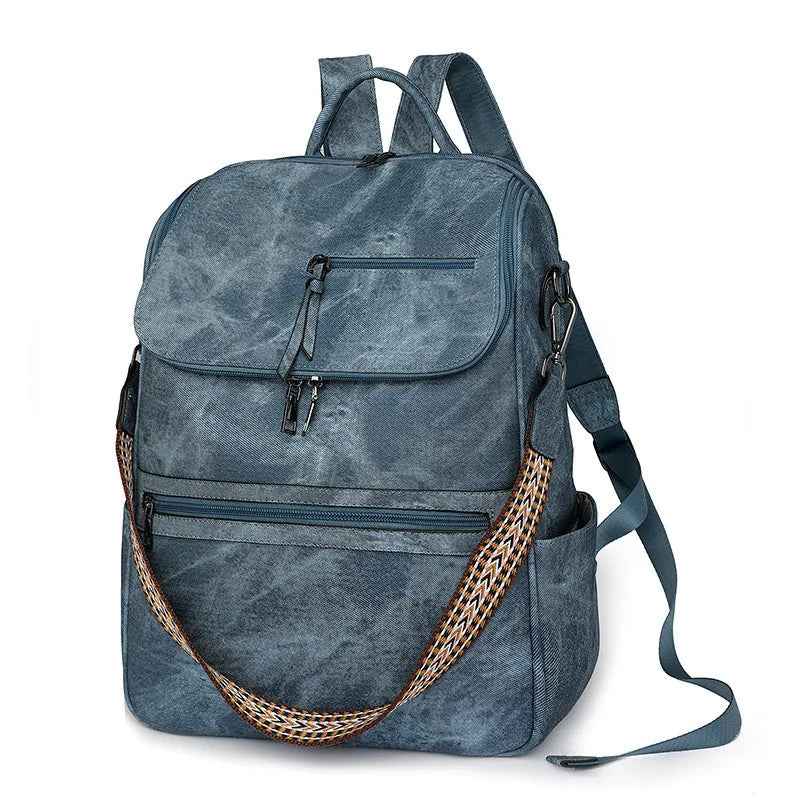 Retro college student backpack in PU leather with curved shoulder straps and solid colour options