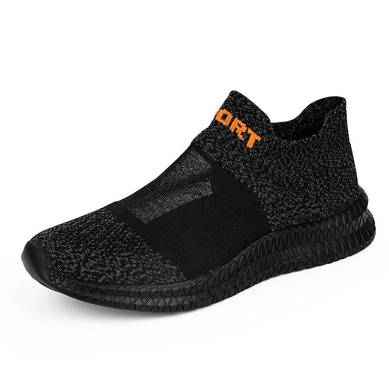 Casual grey Flyknit sock shoes with laces and a low-top MD sole, shown on a foot.