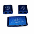 Three-piece metal car modification clamp in six colour options showing 55x30x25mm dimensions
