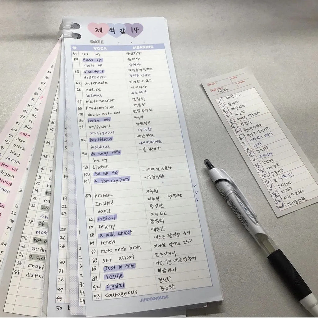 English words notepad with double-sided printing, half B5 size 9.1x25.7cm with pink cover