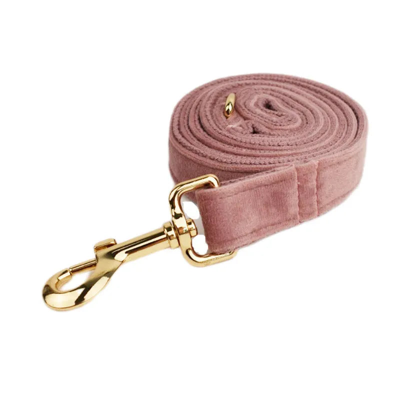 Light purple pink velvet dog collar and leash set with decorative flower accessories