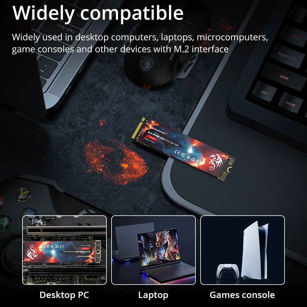 M2 solid state drive for desktop computers with USB 3.0 interface showing compact 80mm by 22mm dimensions